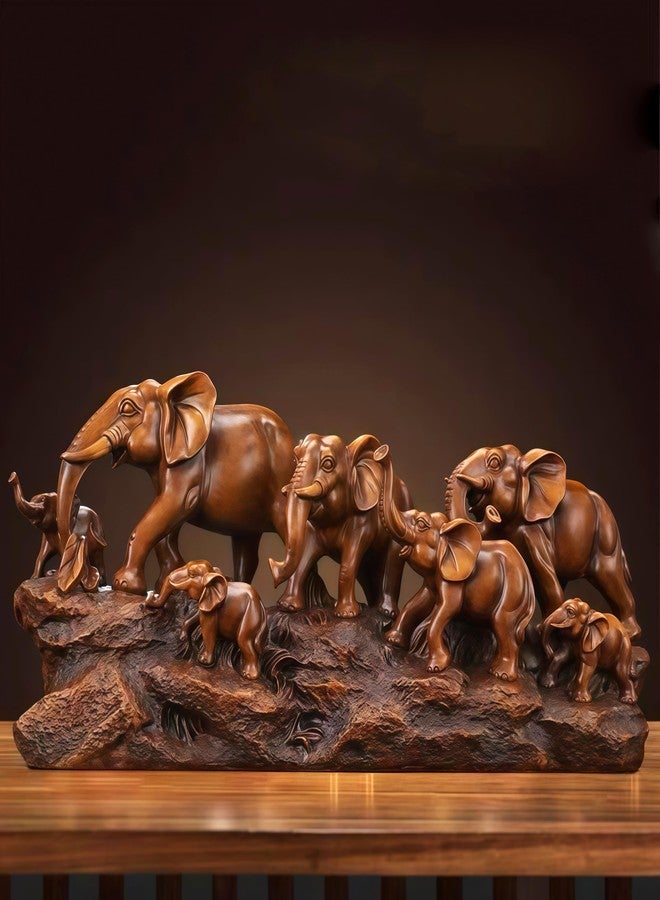 SHTWX 7 Elephants Herd with Babies Statue Elephant Family Frgurines Sculpture for Home Office Living Room Desktop Decoration Figurines Indoor Feng Shui Decor (Wood) - Image 1